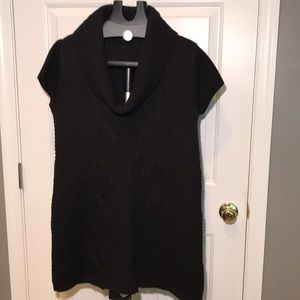 Express Sweater Tunic / Dress Black Size XL w/ Cap Sleeve and Cable Knit Front